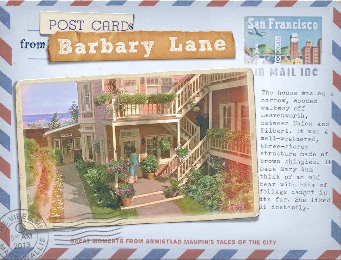 Collage of an imaginary postcard from Barbary Lane in Armistead Maupin's Tales of the City
